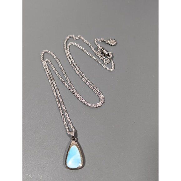 Marahlago Blue Larimar Teardrop Pendant 21" Necklace Sterling Silver 925 - Picture 3 of 10